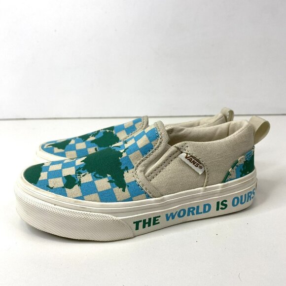 VANS Shoes Kids Boys Girls Size US 11 Map World Earth Slip On Sneakers - Picture 4 of 8